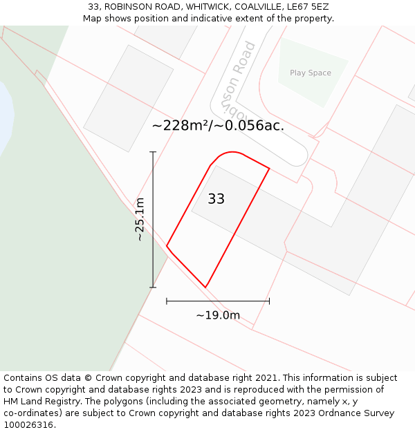 33, ROBINSON ROAD, WHITWICK, COALVILLE, LE67 5EZ: Plot and title map