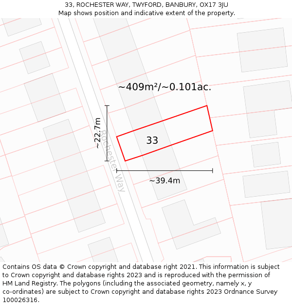 33, ROCHESTER WAY, TWYFORD, BANBURY, OX17 3JU: Plot and title map