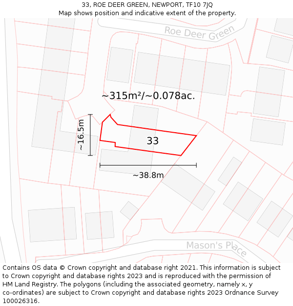 33, ROE DEER GREEN, NEWPORT, TF10 7JQ: Plot and title map