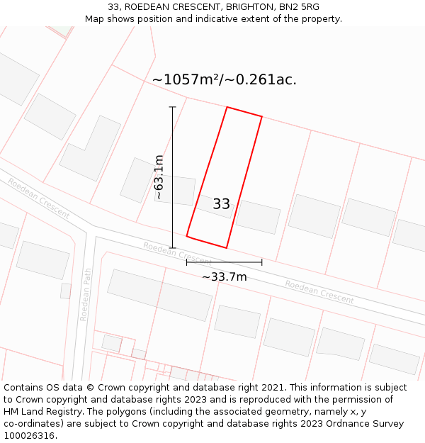 33, ROEDEAN CRESCENT, BRIGHTON, BN2 5RG: Plot and title map