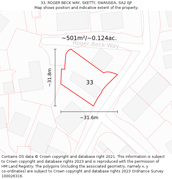 33, ROGER BECK WAY, SKETTY, SWANSEA, SA2 0JF: Plot and title map