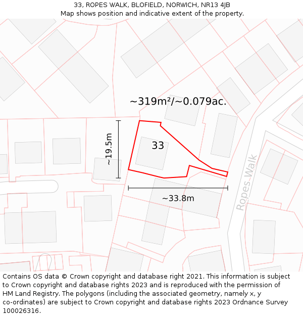 33, ROPES WALK, BLOFIELD, NORWICH, NR13 4JB: Plot and title map
