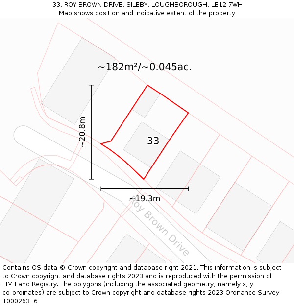 33, ROY BROWN DRIVE, SILEBY, LOUGHBOROUGH, LE12 7WH: Plot and title map