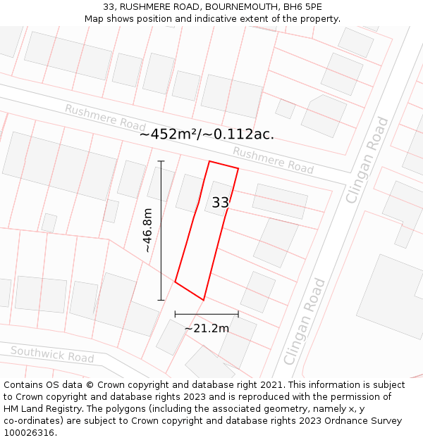 33, RUSHMERE ROAD, BOURNEMOUTH, BH6 5PE: Plot and title map