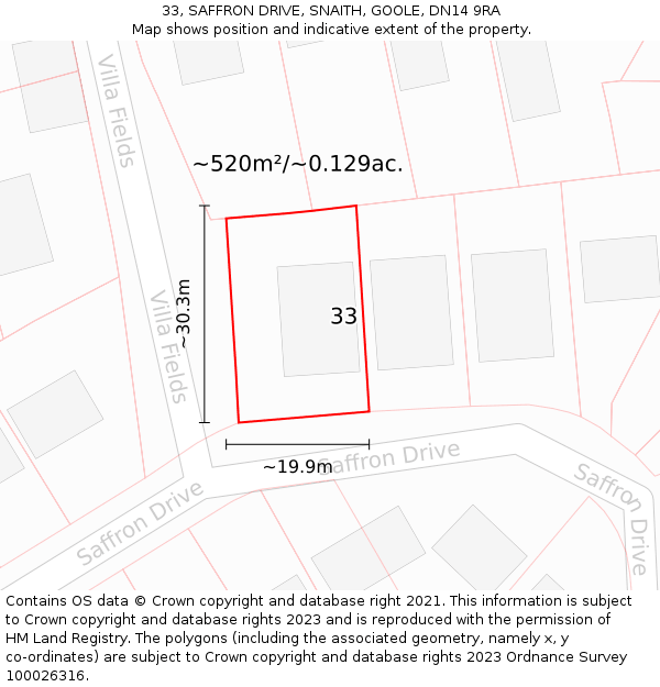 33, SAFFRON DRIVE, SNAITH, GOOLE, DN14 9RA: Plot and title map