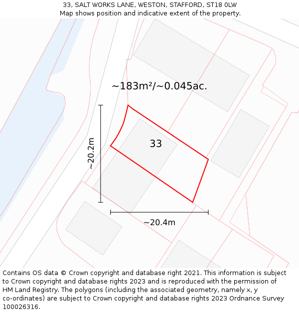 33, SALT WORKS LANE, WESTON, STAFFORD, ST18 0LW: Plot and title map