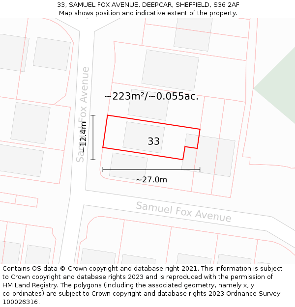 33, SAMUEL FOX AVENUE, DEEPCAR, SHEFFIELD, S36 2AF: Plot and title map