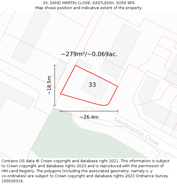 33, SAND MARTIN CLOSE, EASTLEIGH, SO50 9PS: Plot and title map