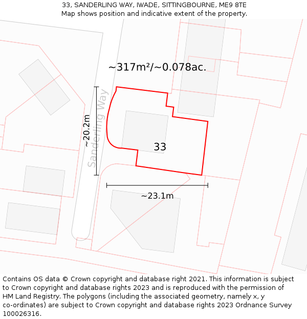 33, SANDERLING WAY, IWADE, SITTINGBOURNE, ME9 8TE: Plot and title map