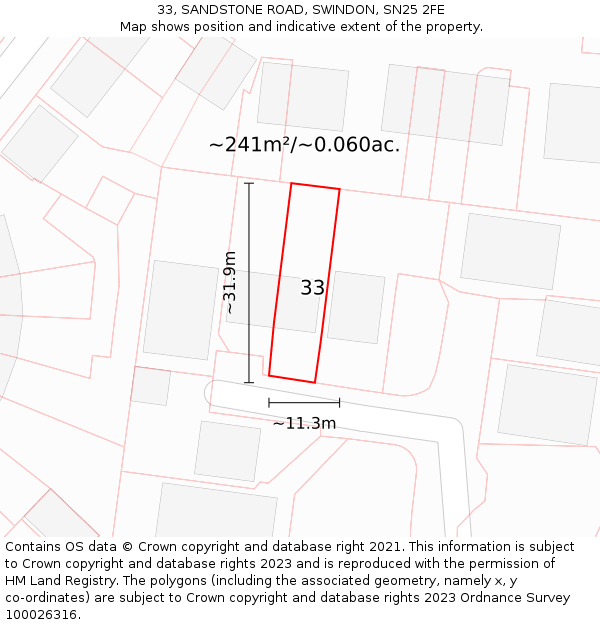 33, SANDSTONE ROAD, SWINDON, SN25 2FE: Plot and title map