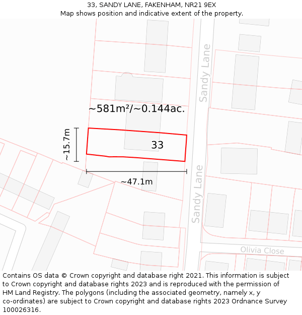 33, SANDY LANE, FAKENHAM, NR21 9EX: Plot and title map
