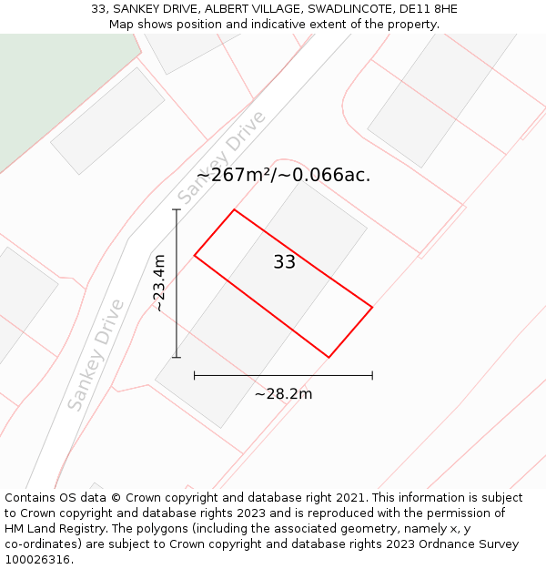 33, SANKEY DRIVE, ALBERT VILLAGE, SWADLINCOTE, DE11 8HE: Plot and title map