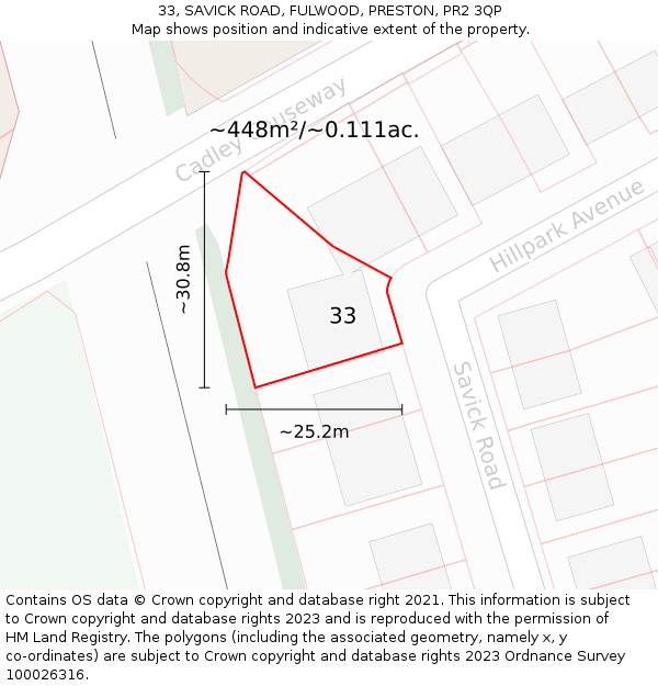 33, SAVICK ROAD, FULWOOD, PRESTON, PR2 3QP: Plot and title map