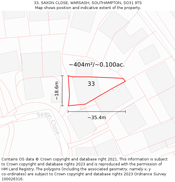 33, SAXON CLOSE, WARSASH, SOUTHAMPTON, SO31 9TS: Plot and title map