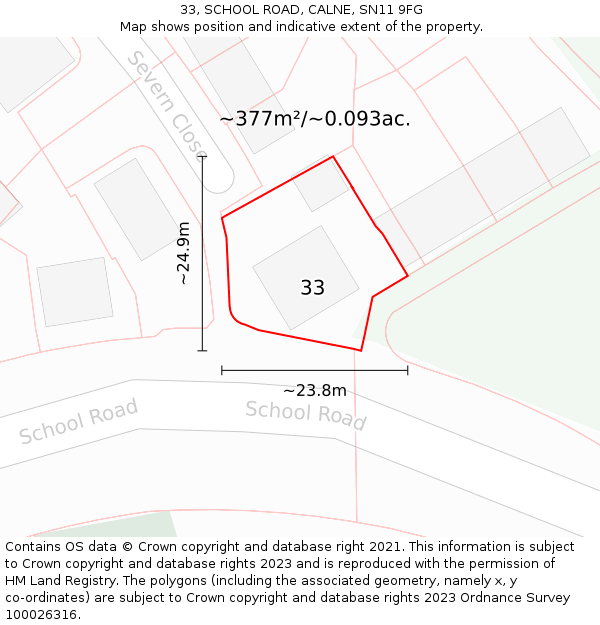 33, SCHOOL ROAD, CALNE, SN11 9FG: Plot and title map