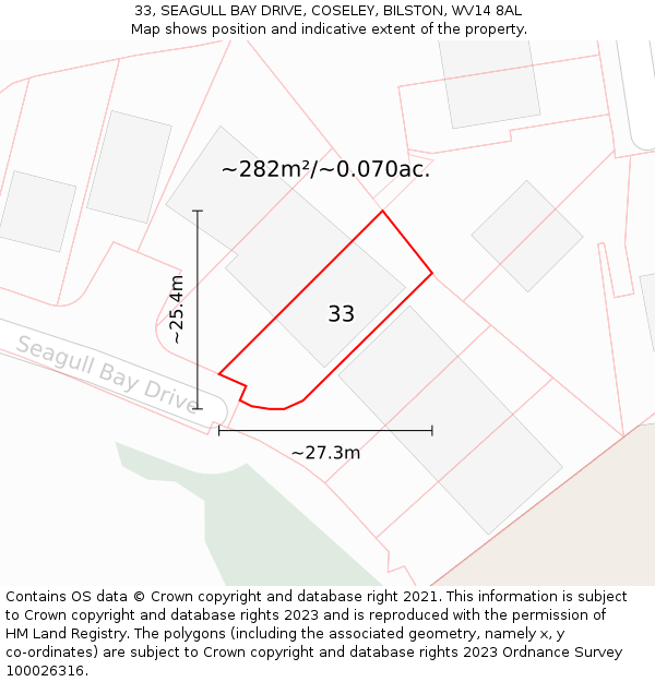 33, SEAGULL BAY DRIVE, COSELEY, BILSTON, WV14 8AL: Plot and title map