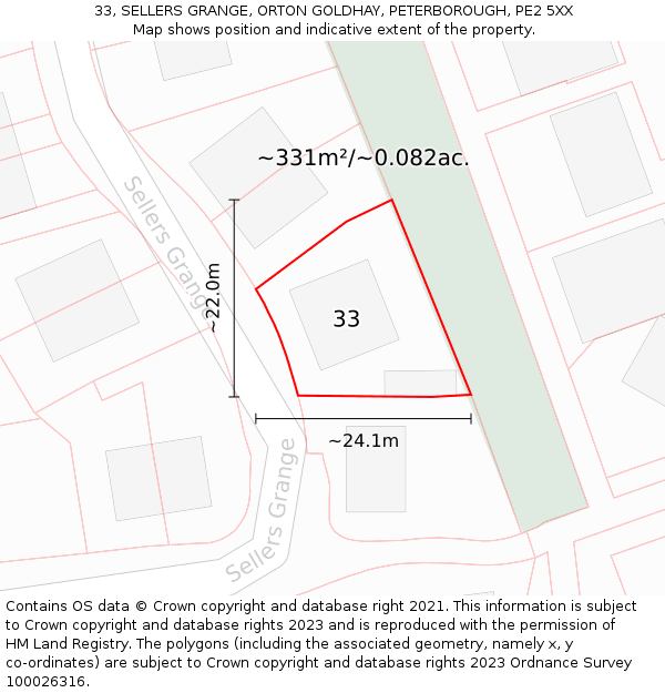 33, SELLERS GRANGE, ORTON GOLDHAY, PETERBOROUGH, PE2 5XX: Plot and title map