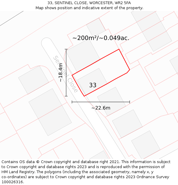 33, SENTINEL CLOSE, WORCESTER, WR2 5FA: Plot and title map