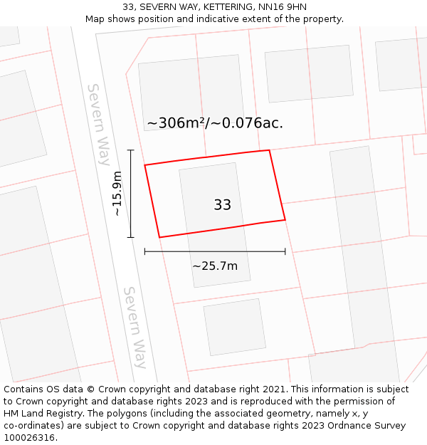 33, SEVERN WAY, KETTERING, NN16 9HN: Plot and title map