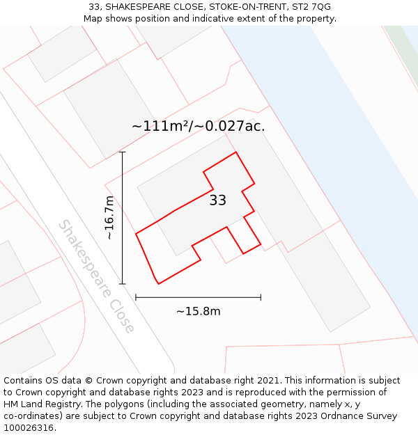 33, SHAKESPEARE CLOSE, STOKE-ON-TRENT, ST2 7QG: Plot and title map