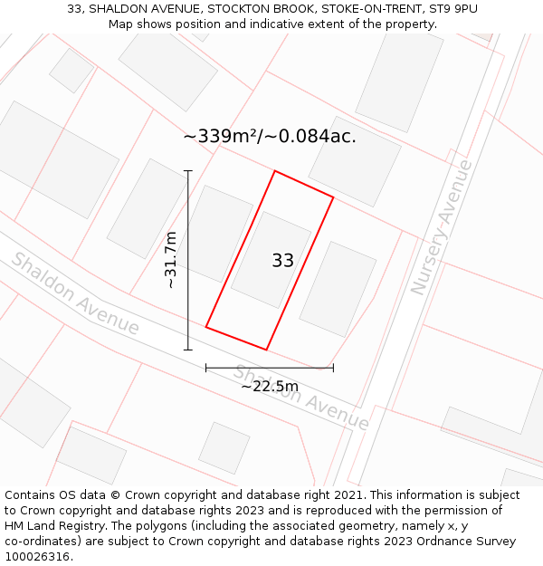 33, SHALDON AVENUE, STOCKTON BROOK, STOKE-ON-TRENT, ST9 9PU: Plot and title map