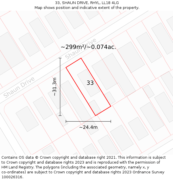 33, SHAUN DRIVE, RHYL, LL18 4LG: Plot and title map