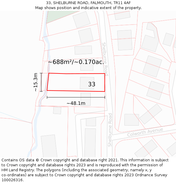 33, SHELBURNE ROAD, FALMOUTH, TR11 4AF: Plot and title map