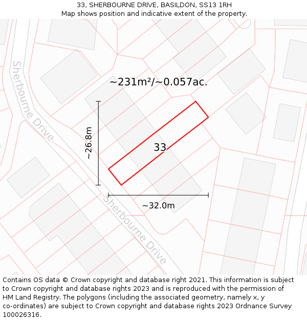 33, SHERBOURNE DRIVE, BASILDON, SS13 1RH: Plot and title map
