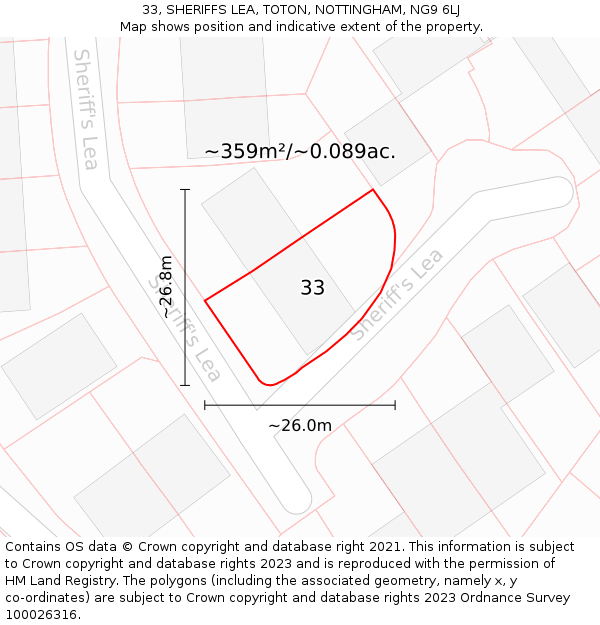 33, SHERIFFS LEA, TOTON, NOTTINGHAM, NG9 6LJ: Plot and title map