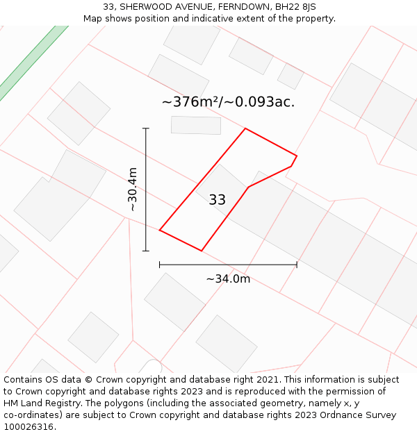 33, SHERWOOD AVENUE, FERNDOWN, BH22 8JS: Plot and title map