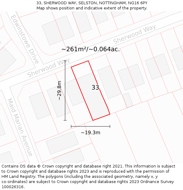 33, SHERWOOD WAY, SELSTON, NOTTINGHAM, NG16 6PY: Plot and title map