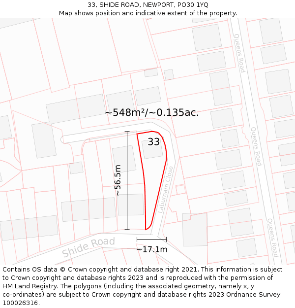 33, SHIDE ROAD, NEWPORT, PO30 1YQ: Plot and title map