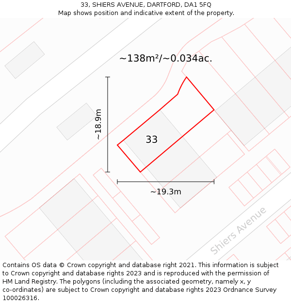 33, SHIERS AVENUE, DARTFORD, DA1 5FQ: Plot and title map