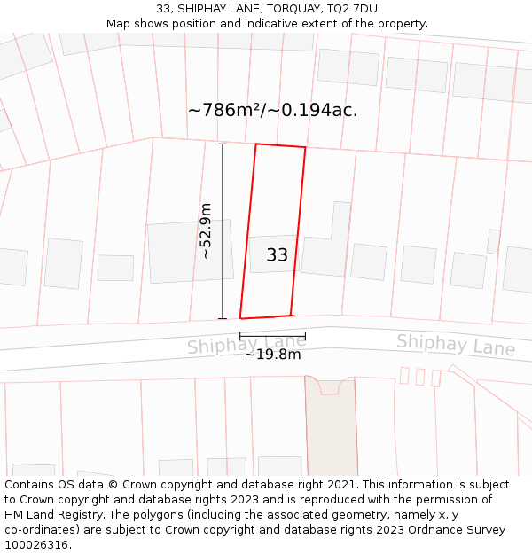 33, SHIPHAY LANE, TORQUAY, TQ2 7DU: Plot and title map