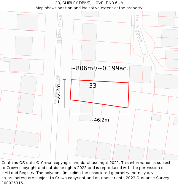 33, SHIRLEY DRIVE, HOVE, BN3 6UA: Plot and title map