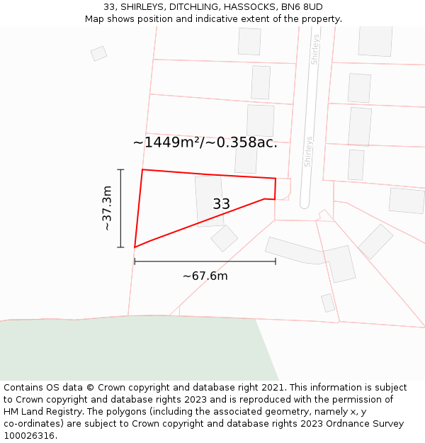 33, SHIRLEYS, DITCHLING, HASSOCKS, BN6 8UD: Plot and title map