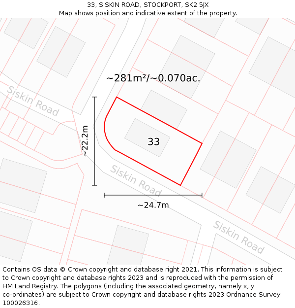 33, SISKIN ROAD, STOCKPORT, SK2 5JX: Plot and title map