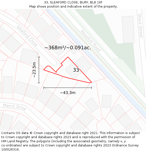 33, SLEAFORD CLOSE, BURY, BL8 1XF: Plot and title map