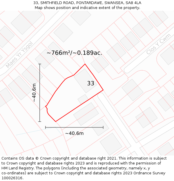 33, SMITHFIELD ROAD, PONTARDAWE, SWANSEA, SA8 4LA: Plot and title map