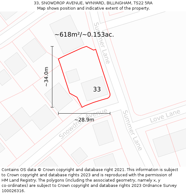 33, SNOWDROP AVENUE, WYNYARD, BILLINGHAM, TS22 5RA: Plot and title map