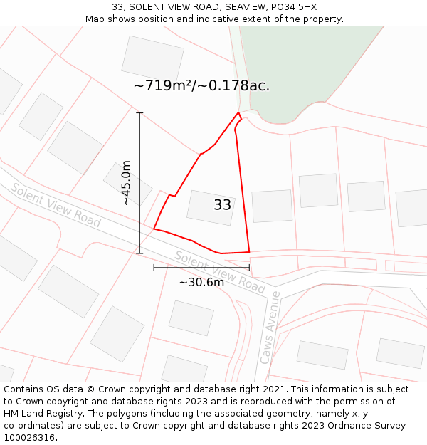 33, SOLENT VIEW ROAD, SEAVIEW, PO34 5HX: Plot and title map