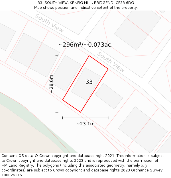 33, SOUTH VIEW, KENFIG HILL, BRIDGEND, CF33 6DG: Plot and title map