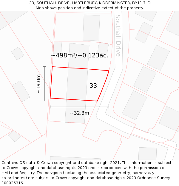 33, SOUTHALL DRIVE, HARTLEBURY, KIDDERMINSTER, DY11 7LD: Plot and title map