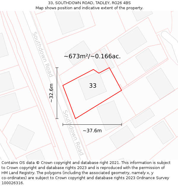 33, SOUTHDOWN ROAD, TADLEY, RG26 4BS: Plot and title map