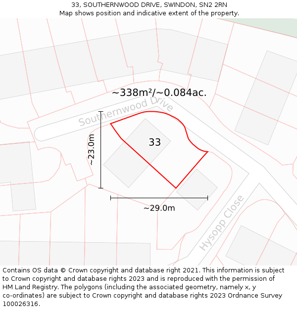 33, SOUTHERNWOOD DRIVE, SWINDON, SN2 2RN: Plot and title map