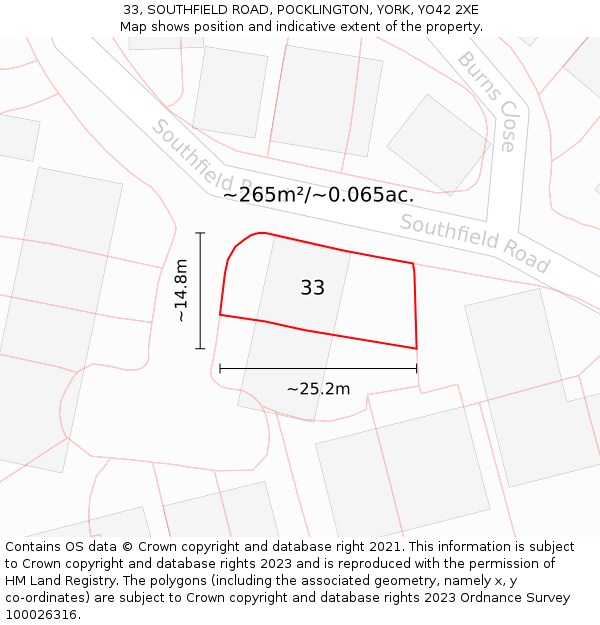 33, SOUTHFIELD ROAD, POCKLINGTON, YORK, YO42 2XE: Plot and title map