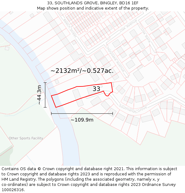 33, SOUTHLANDS GROVE, BINGLEY, BD16 1EF: Plot and title map