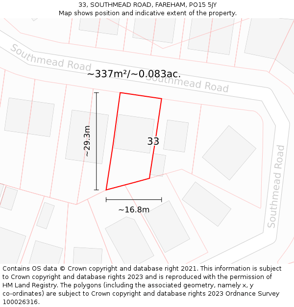 33, SOUTHMEAD ROAD, FAREHAM, PO15 5JY: Plot and title map