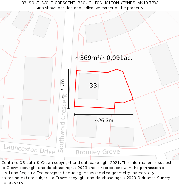 33, SOUTHWOLD CRESCENT, BROUGHTON, MILTON KEYNES, MK10 7BW: Plot and title map