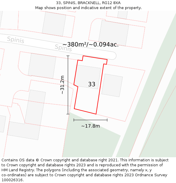 33, SPINIS, BRACKNELL, RG12 8XA: Plot and title map